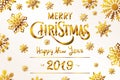 Vector Illustration. 2019 Happy New Year. Numeral text hand lettering. Dry brush texture effect. Merry Christmas. Graduation. Royalty Free Stock Photo