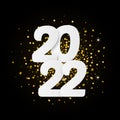 Vector Illustration 2022 HAPPY NEW YEAR with realistic glitter and 2022 numbers. Holiday decoration background, seasonal flyer,