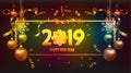 Vector illustration of happy new year 2019 wallpaper gold and black colors place for text christmas balls Royalty Free Stock Photo
