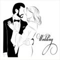 Vector illustration of a happy newlywed couple. Royalty Free Stock Photo