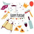 Vector illustration Happy Purim carnival set of design elements