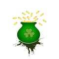 Vector illustration of Happy Saint Patrick`s Day, with cauldron coin and cauldron