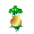 Vector illustration of Happy Saint Patrick`s Day, with gold cauldron