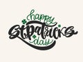 Vector illustration of Happy Saint Patrick`s Day logotype. Hand sketched Irish celebration design. Beer festival lettering typogr Royalty Free Stock Photo
