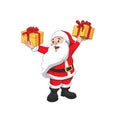 Vector illustration of Happy Santa holding gift box