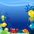 Happy Silly Cute Sea Animals Underwater Square copy space