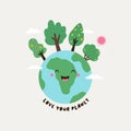 Vector illustration of a happy smiling globe, cute planet Earth. Royalty Free Stock Photo