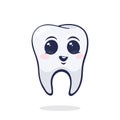 Vector illustration. Happy smiling healthy baby human tooth with eyes. Symbol of somatology and oral hygiene.