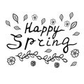 Vector illustration of happy spring lettering isolated with decortive elements