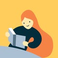 Vector illustration of a happy student girl with long hair reading a big book Royalty Free Stock Photo