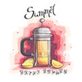 Vector illustration Happy Summer - Glass with teamint, orange and lemon