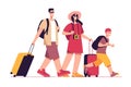 Vector illustration of a happy traveling tourist family