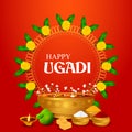 Happy Ugadi holiday religious festival background for Happy New Year of in India