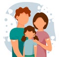 Vector illustration of happy vaccinated family with kids. Mother, father, daughter.