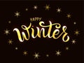 Vector illustration of happy winter text for typography poster, logotype, flyer, banner, greeting card or postcard.