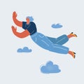 Vector illustration of happy woman flying. Royalty Free Stock Photo