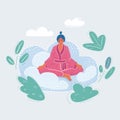 Vector illustration of happy woman relaxed on cloud. Royalty Free Stock Photo