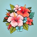 vector illustration of hawaiian hibiscus flowers on blue background Royalty Free Stock Photo