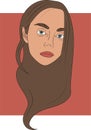 Vector illustration, Head of beautifull young woman with blue eyes