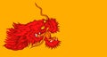 Vector illustration of a head of Chinese dragon on yellow background. Vector Asian head dragon