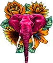 Vector illustration of head elephant with flower.