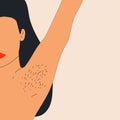 Vector illustration of the head and shoulders of a woman with her arm raised to show the hairs in her armpit