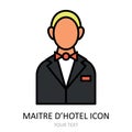 Vector illustration with head waiter - maitre d`hotel. Outline icon Royalty Free Stock Photo