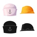 Vector design of headgear and cap logo. Collection of headgear and accessory stock vector illustration. Royalty Free Stock Photo