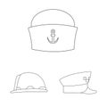 Vector design of headgear and cap logo. Collection of headgear and accessory stock symbol for web. Royalty Free Stock Photo