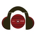 Vector illustration, Headphone with DVD disk. Headphone icon, isolated on white background Royalty Free Stock Photo