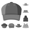 Vector design of headwear and cap sign. Set of headwear and accessory vector icon for stock. Royalty Free Stock Photo