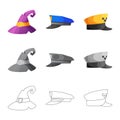 Vector illustration of headwear and cap symbol. Collection of headwear and accessory stock symbol for web. Royalty Free Stock Photo