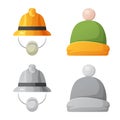 Vector illustration of headwear and cap symbol. Collection of headwear and accessory stock symbol for web. Royalty Free Stock Photo