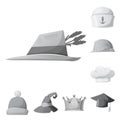 Vector illustration of headwear and cap symbol. Collection of headwear and accessory stock symbol for web. Royalty Free Stock Photo