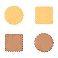 Health cracker. Chocolate cracker. Isolated cookie: circle, square. Icon in flat style