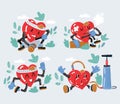 Vector illustration of Heart character Collection. Sport, smoking, running, pressure on white backround. Royalty Free Stock Photo