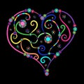 Vector illustration of heart with decorative elements, flowers and spirals. Royalty Free Stock Photo