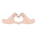 Vector illustration of a heart-hand symbol isolated on white. Sign language in line style. Picture for Valentine\'s Day Royalty Free Stock Photo
