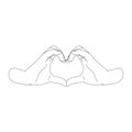 Vector illustration of a heart-hand symbol isolated on white. Sign language in line style Royalty Free Stock Photo