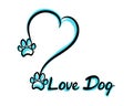 Vector illustration of heart and inscription Love Dog. Dog paws. Royalty Free Stock Photo