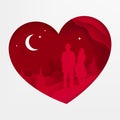 Vector illustration a heart. Postcard on Valentine Day. Silhouette of loving couples. EPS 10