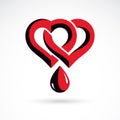 Vector illustration of heart shape and drops of blood. Cardiovascular system diseases remedy conceptual symbol for use in Royalty Free Stock Photo