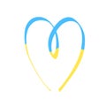 Vector illustration of heart in Ukrainian flag colors. Hand drawn ribbon in blue and yellow. Concept of peace in Ukraine Royalty Free Stock Photo