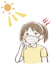 Heat stroke child girl mask illustration