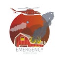 Vector Illustration Helicopter Extinguishes Fire