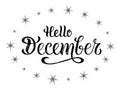 Vector illustration of hello december for typography poster, logotype, flyer, banner, greeting card or postcard. Royalty Free Stock Photo