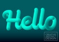 Vector illustration. Hello sign. Blue color blended word hello on black background, 3d abstract, imitation of liquid