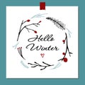 Vector illustration Hello winter. Vector botanical elements on the theme of winter flora. Round floral decorative element for Royalty Free Stock Photo