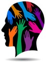 Helping hands mind logo on black head Royalty Free Stock Photo