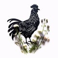 Black silhouette, tattoo of a hen, rooster on white isolated background. Vector Royalty Free Stock Photo